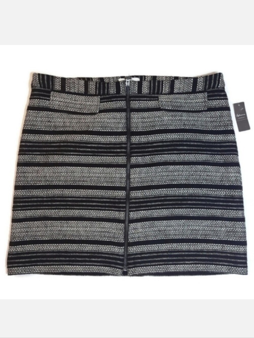 NEW Reitmans Striped Tweed Mini Pencil Skirt Zippered Front Flap Pockets